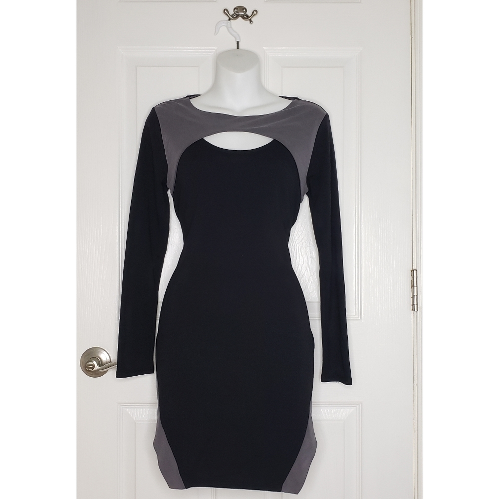 Cato Long Sleeve Body Con Dress - Black & Gray